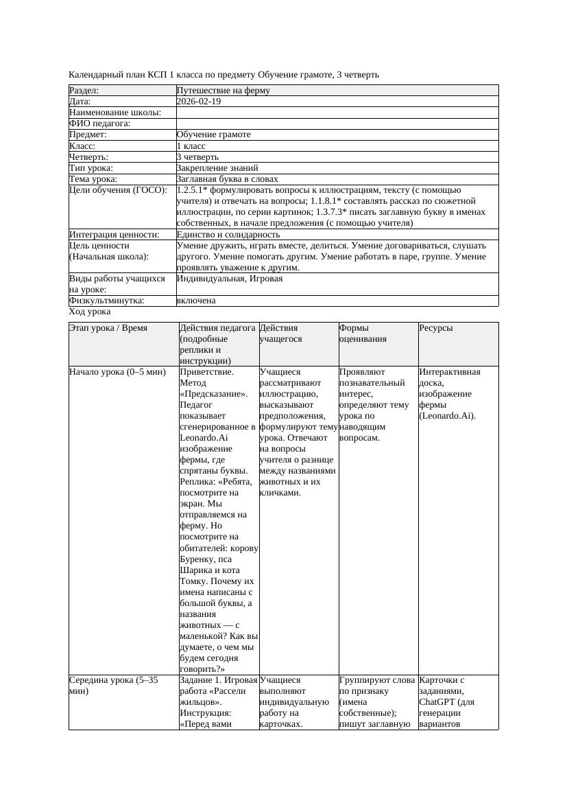 КСП Обучение грамоте 1класс 3 четверть Заглавная буква в словах