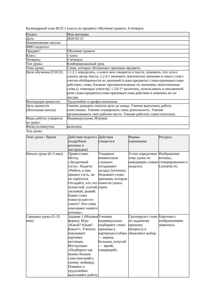 КСП Обучение грамоте 1класс 4 четверть Слова которые обозначают