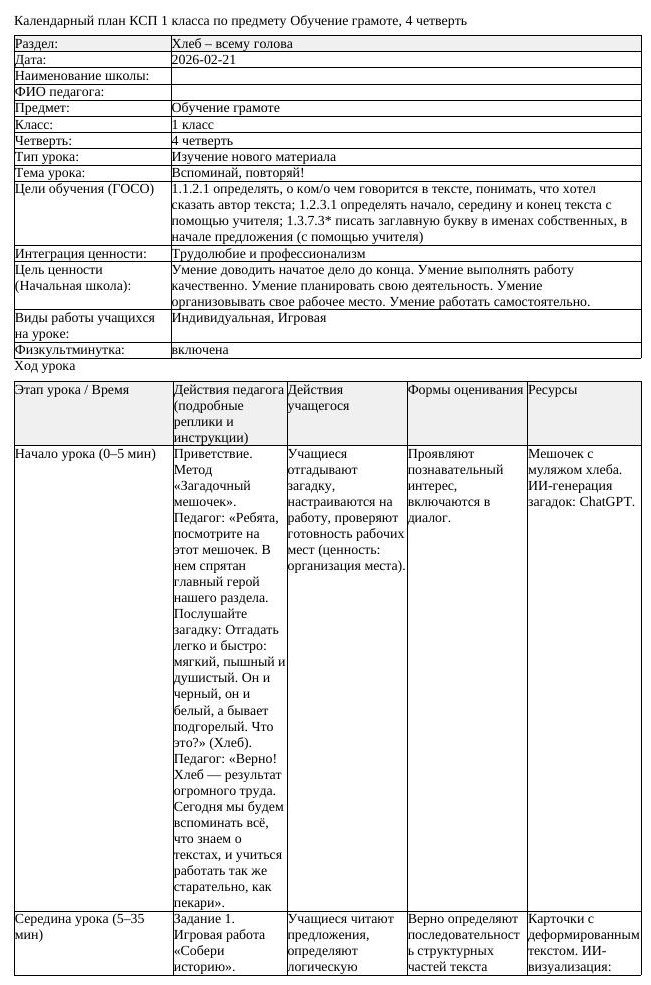 КСП Обучение грамоте 1 класс 4 четверть Вспоминай повторяй (урок 6)