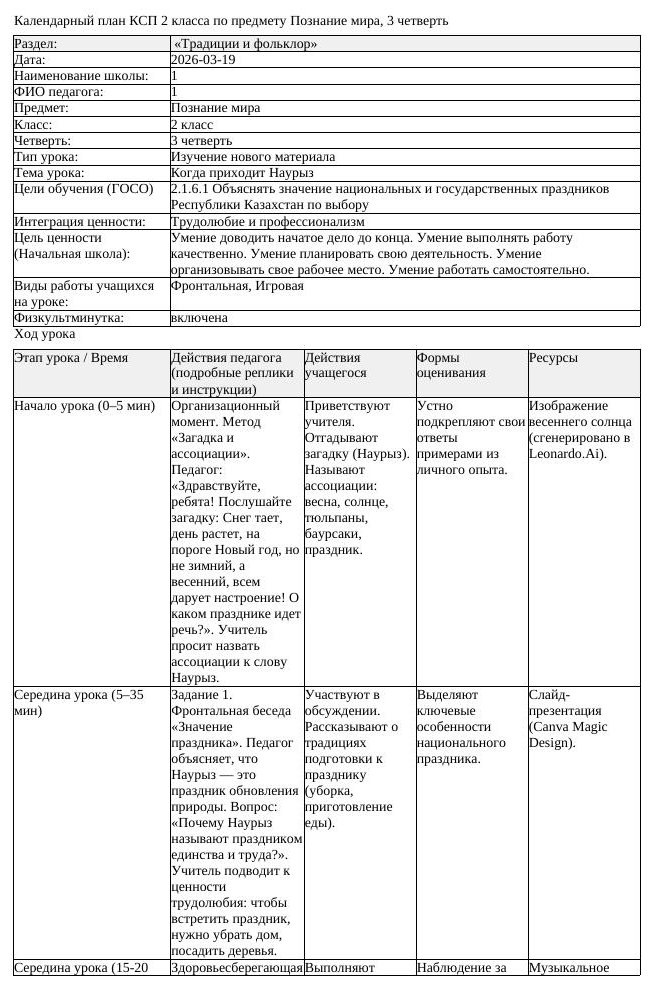 КСП Познание мира 2класс 3 четверть Когда приходит Наурыз 20260319
