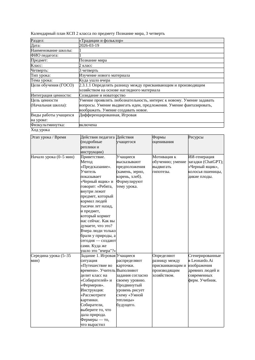 КСП Познание мира 2класс 3 четверть Куда ушло вчера 20260319 docx