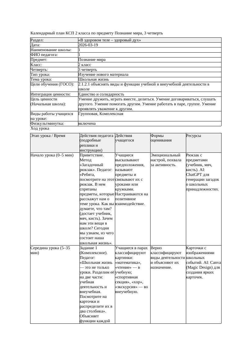 КСП Познание мира 2класс 3 четверть Школьная жизнь 20260319 docx