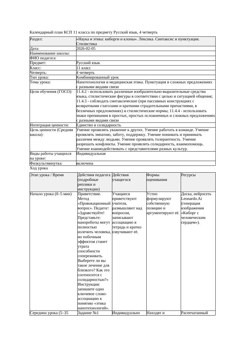 КСП Русский язык 11класс ЕМН 4четверть Нанотехнология и медицинская