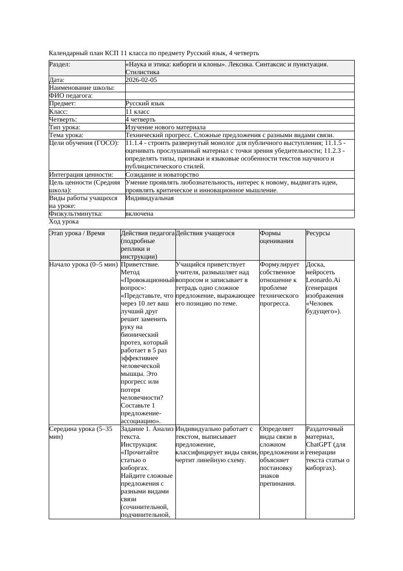 КСП Русский язык 11класс ЕМН 4четверть Нравственная ответствен ность