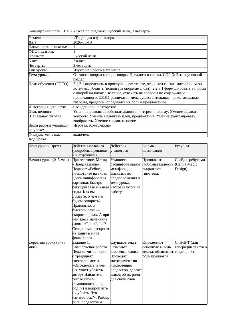 КСП Русский язык 2класс 3 четверть От чистоговорки к скороговорке