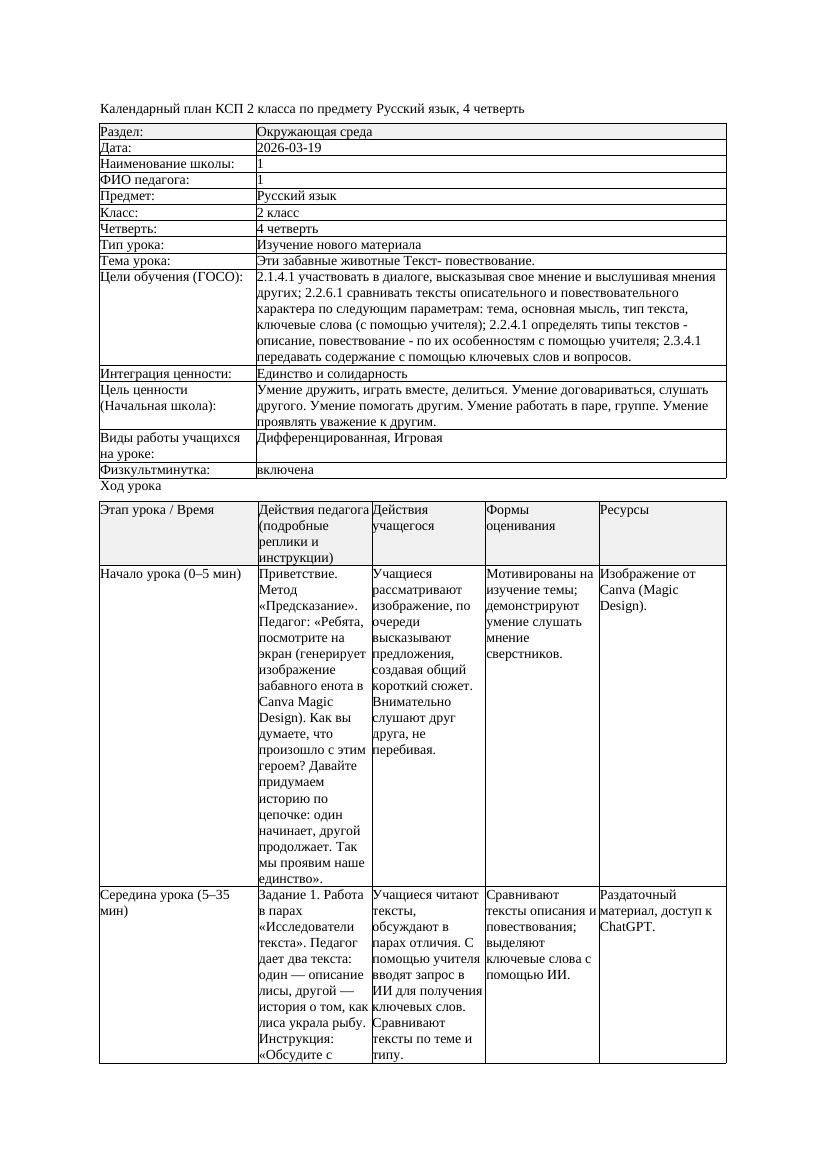 КСП Русский язык 2класс 4 четверть Эти забавные животные Текст повествовани