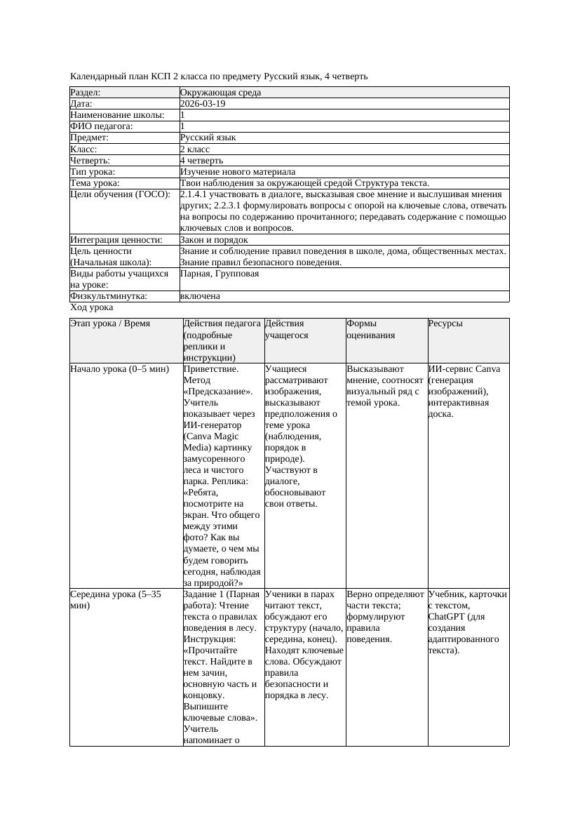 КСП Русский язык 2класс 4 четверть Твои наблюдения за окружающей