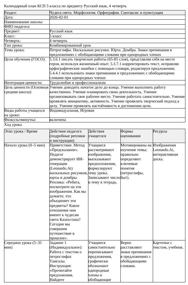 КСП Русский язык 5класс 4четверть Петроглифы Наскальные рисунки