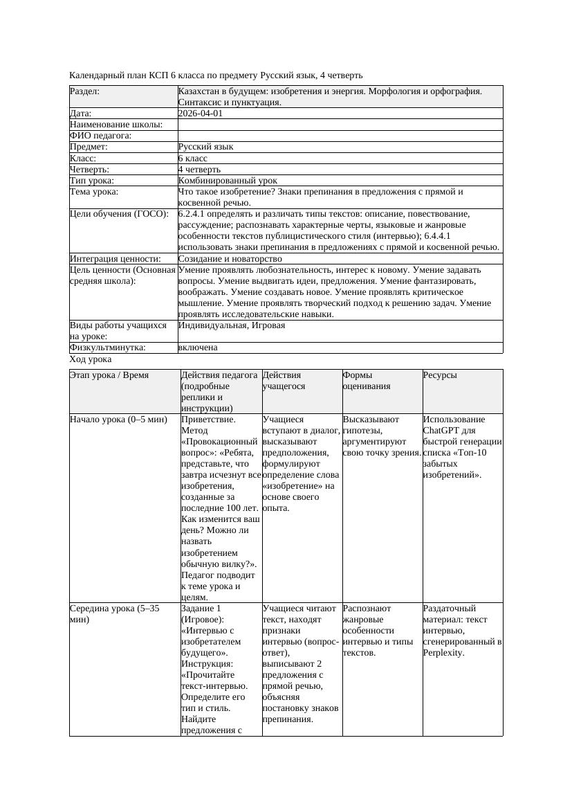 КСП Русский язык 6класс 4четверть Что такое изобретение Знаки препинания