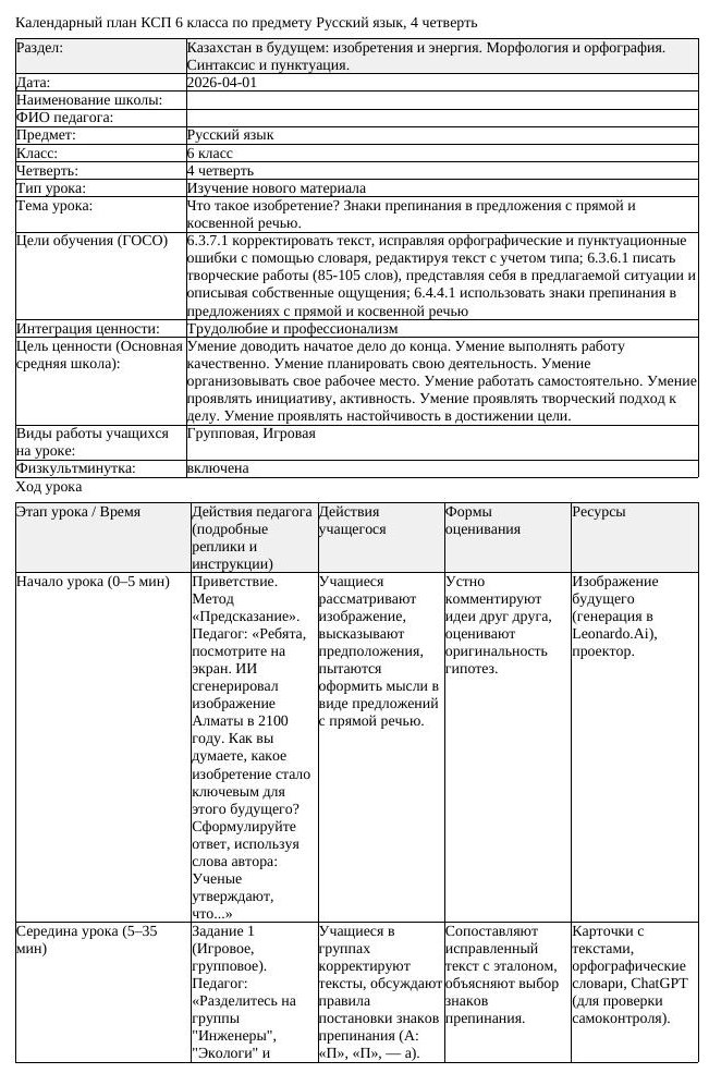 КСП Русский язык 6класс 4четверть Что такое изобретение Знаки препинания