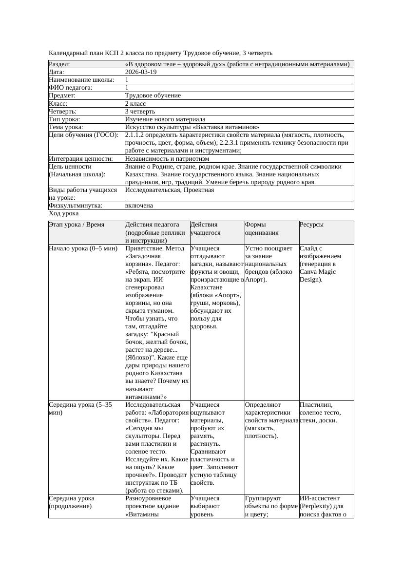 КСП Трудовое обучение 2класс 3 четверть Искусство скульптуры Выставка