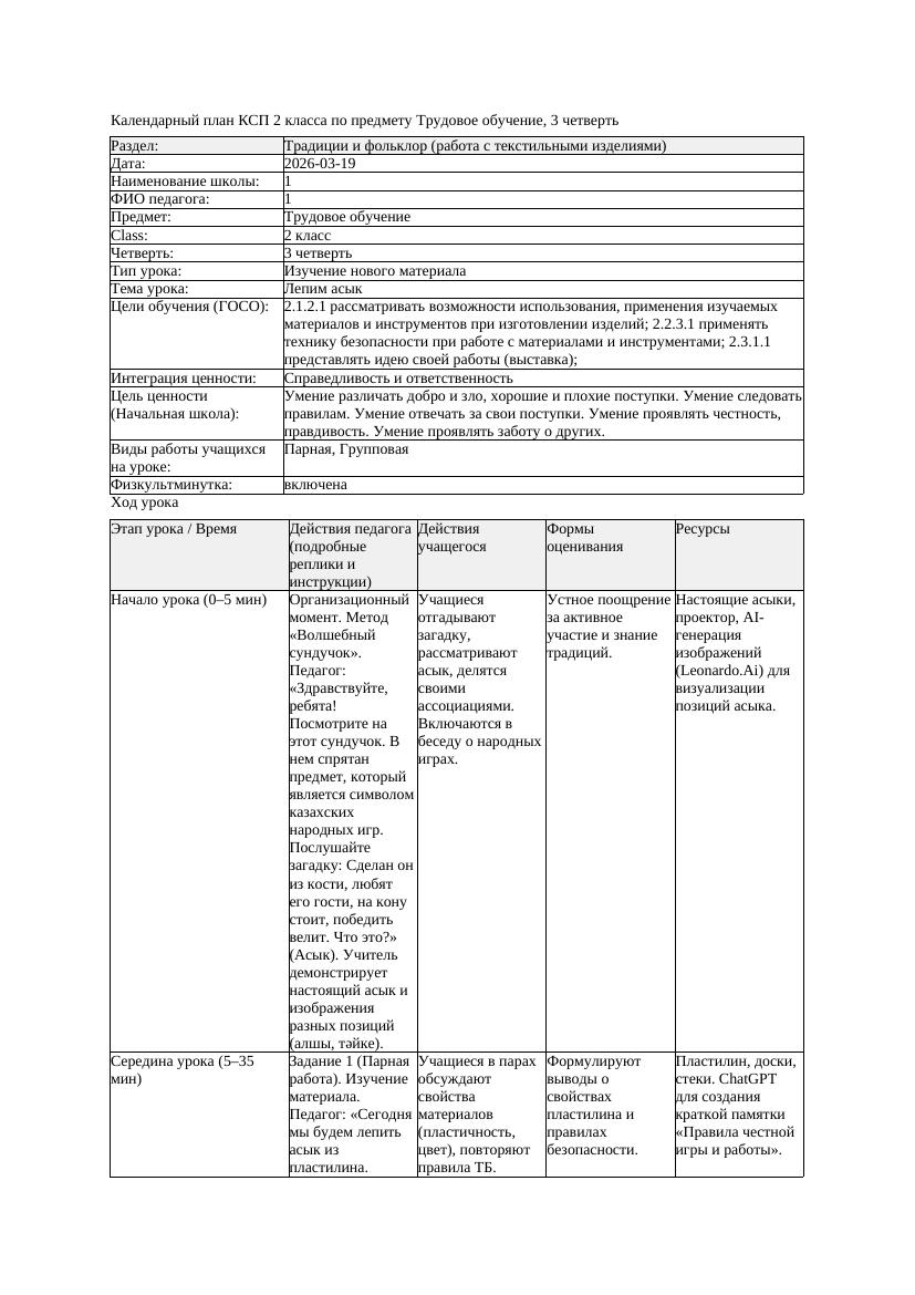 КСП Трудовое обучение 2класс 3 четверть Лепим асык 20260319 docx