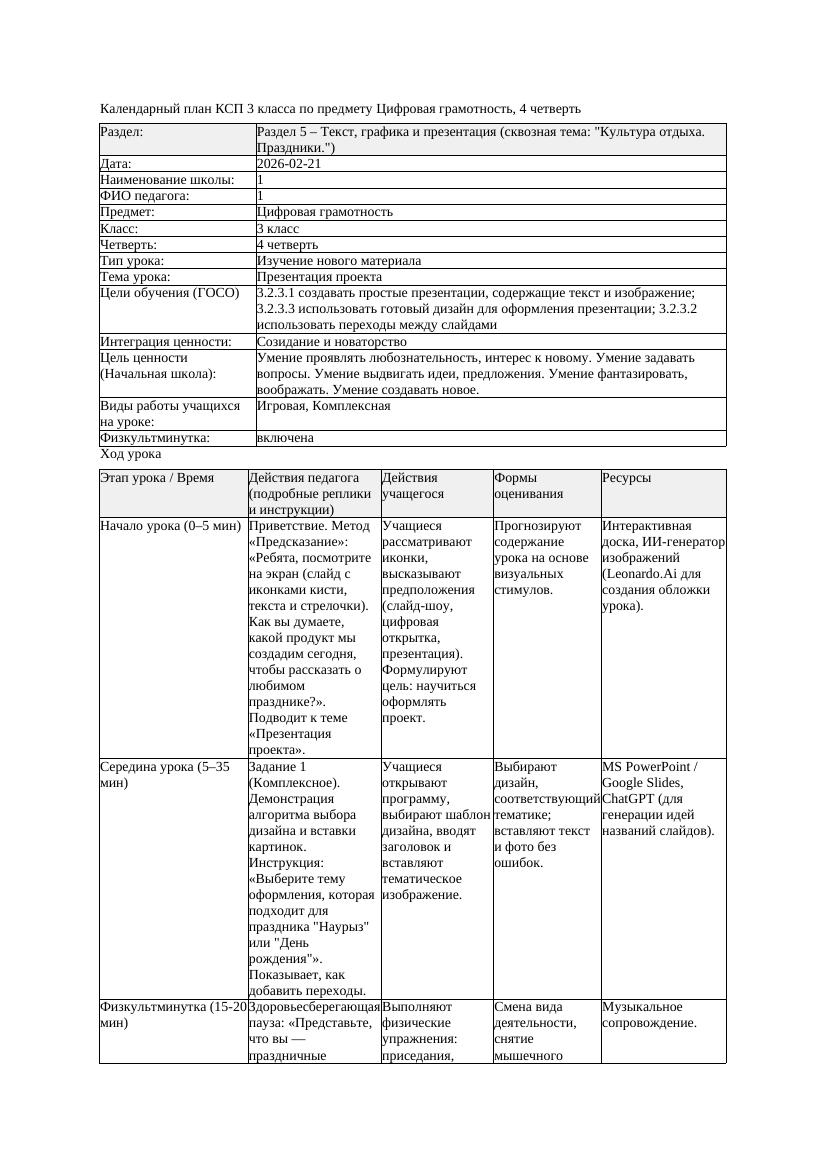 КСП Цифровая грамотность 3класс 4 четверть Презентация проекта 20260221