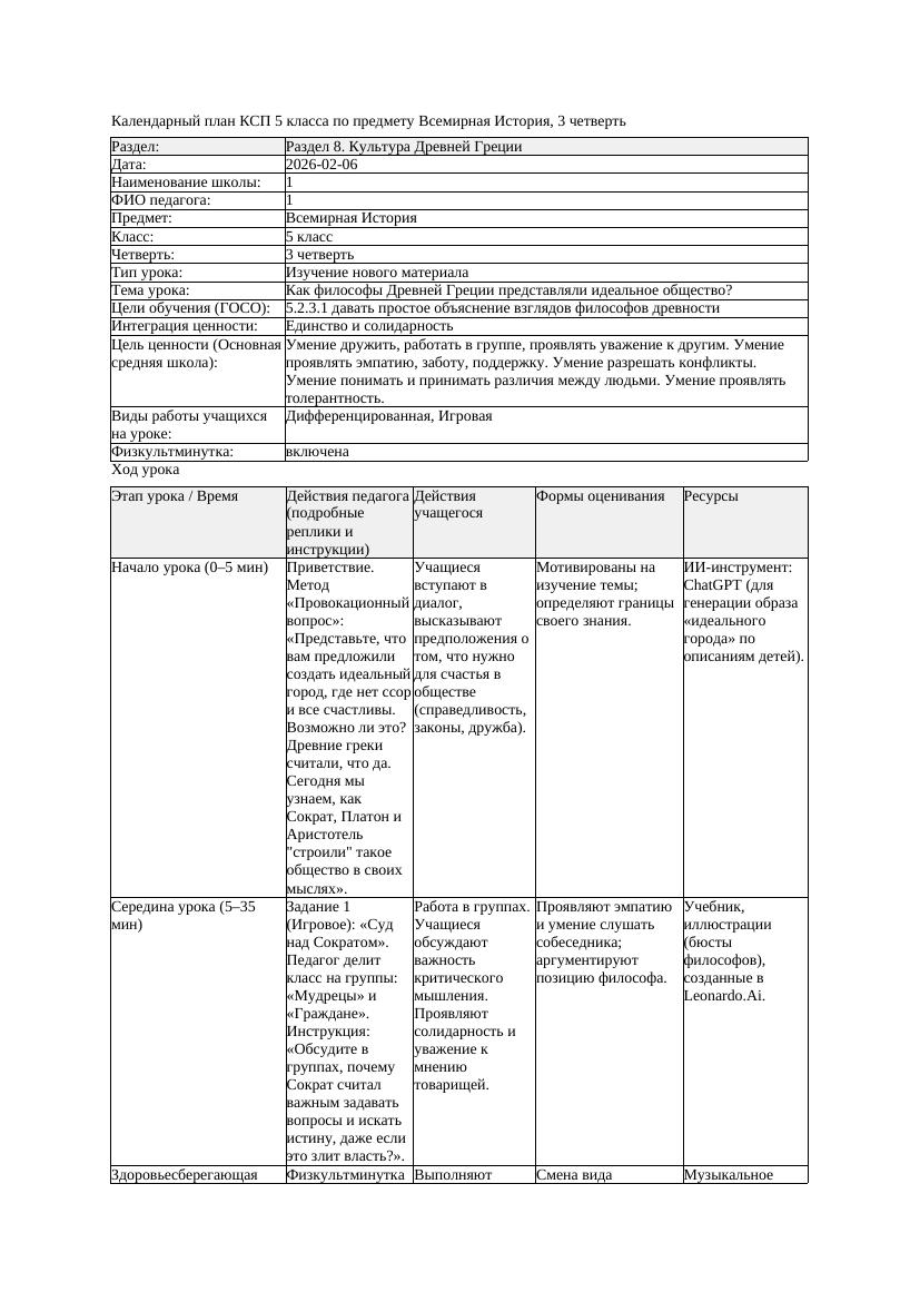КСП Всемирная История 5класс 3четверть Как философы Древней Греции