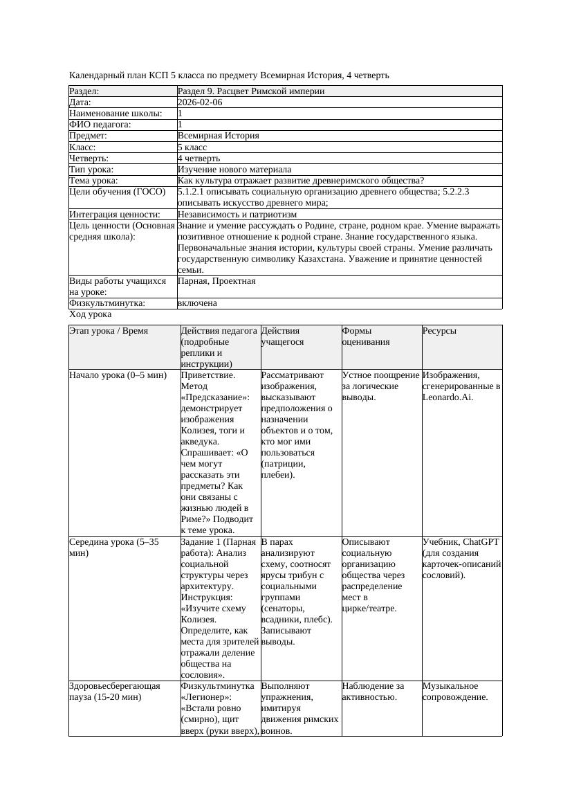 КСП Всемирная История 5класс 4четверть Как культура отражает развитие