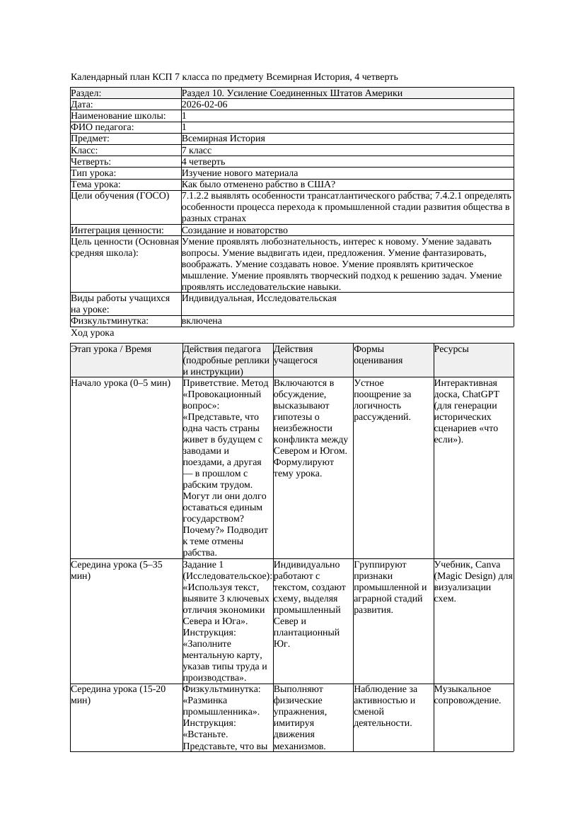 КСП Всемирная История 7класс 4четверть Как было отменено рабство