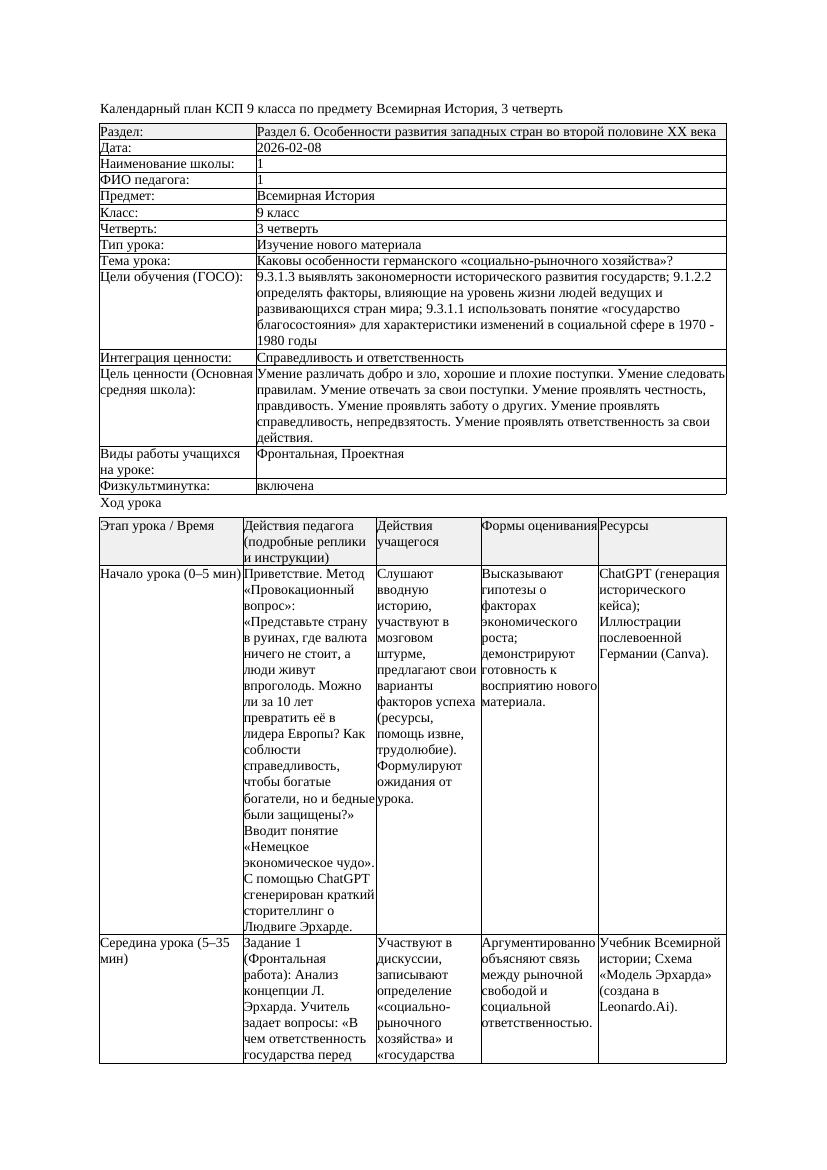 КСП Всемирная История 9класс 3четверть Каковы особенности германского