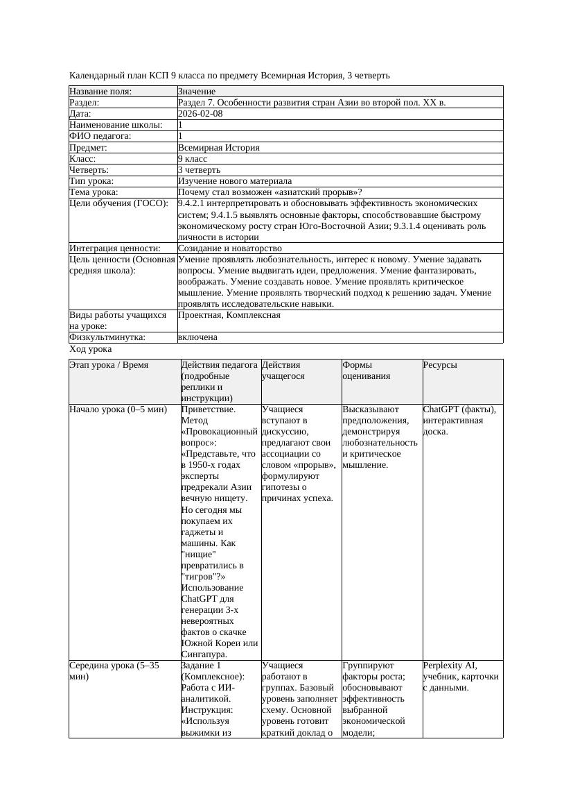 КСП Всемирная История 9класс 3четверть Почему стал возможен азиатский