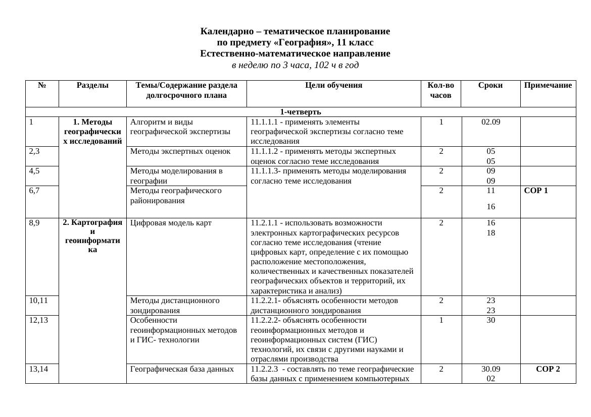 КТП География 11 кл на 3 ч. ЕМН +