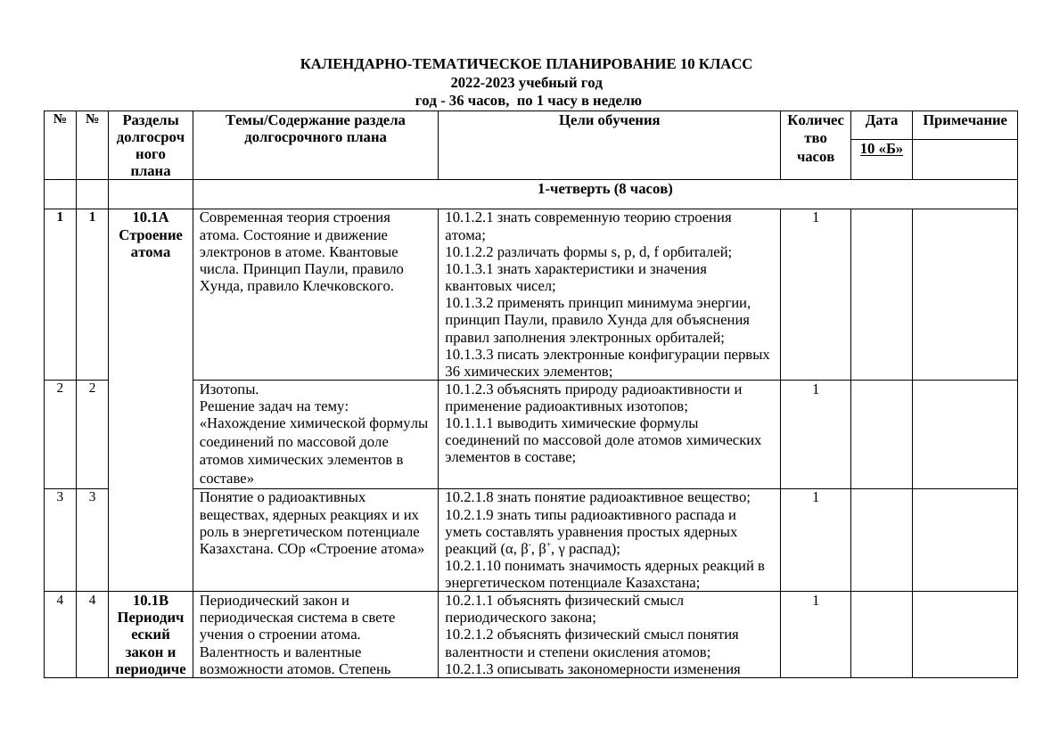 КТП Р 10-2 химия 2022-2023