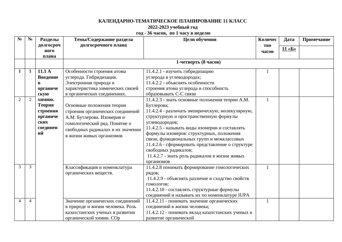 КТП Р 11-2 химия 2022-2023