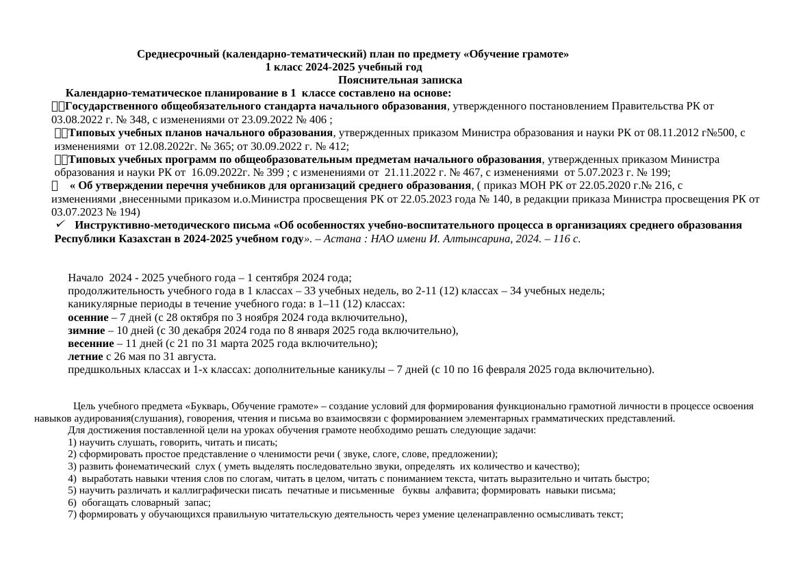 КТП 1КЛАСС ОБУЧЕНИЕ ГРАМОТЕ 2025 2026 уч год