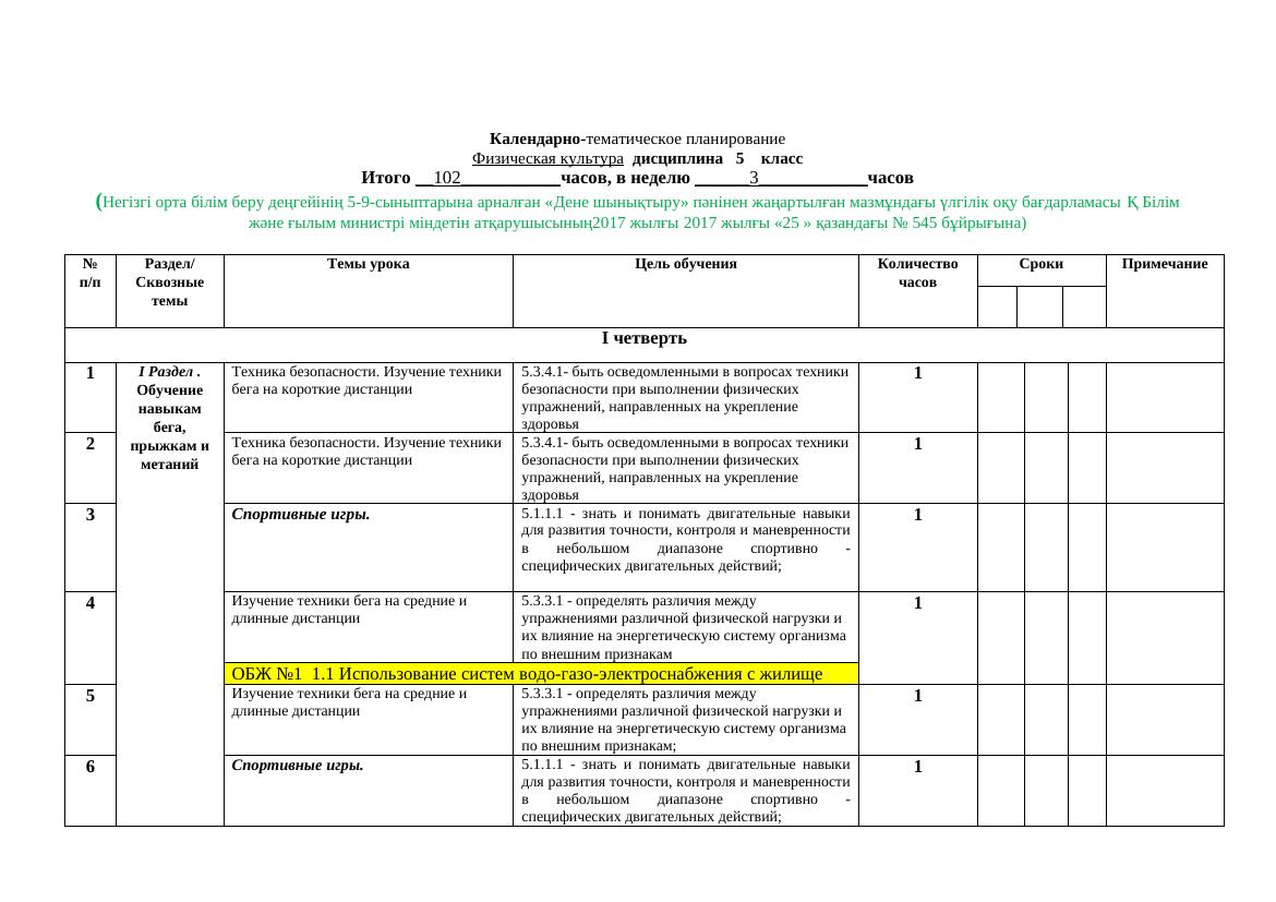 КТП 5 класс Физическая культура 2022 2023 5