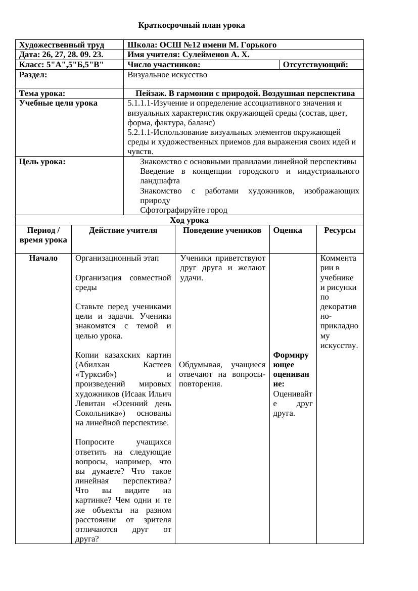 5 класс: Увлекательный урок художественного труда по пейзажу и перспективе