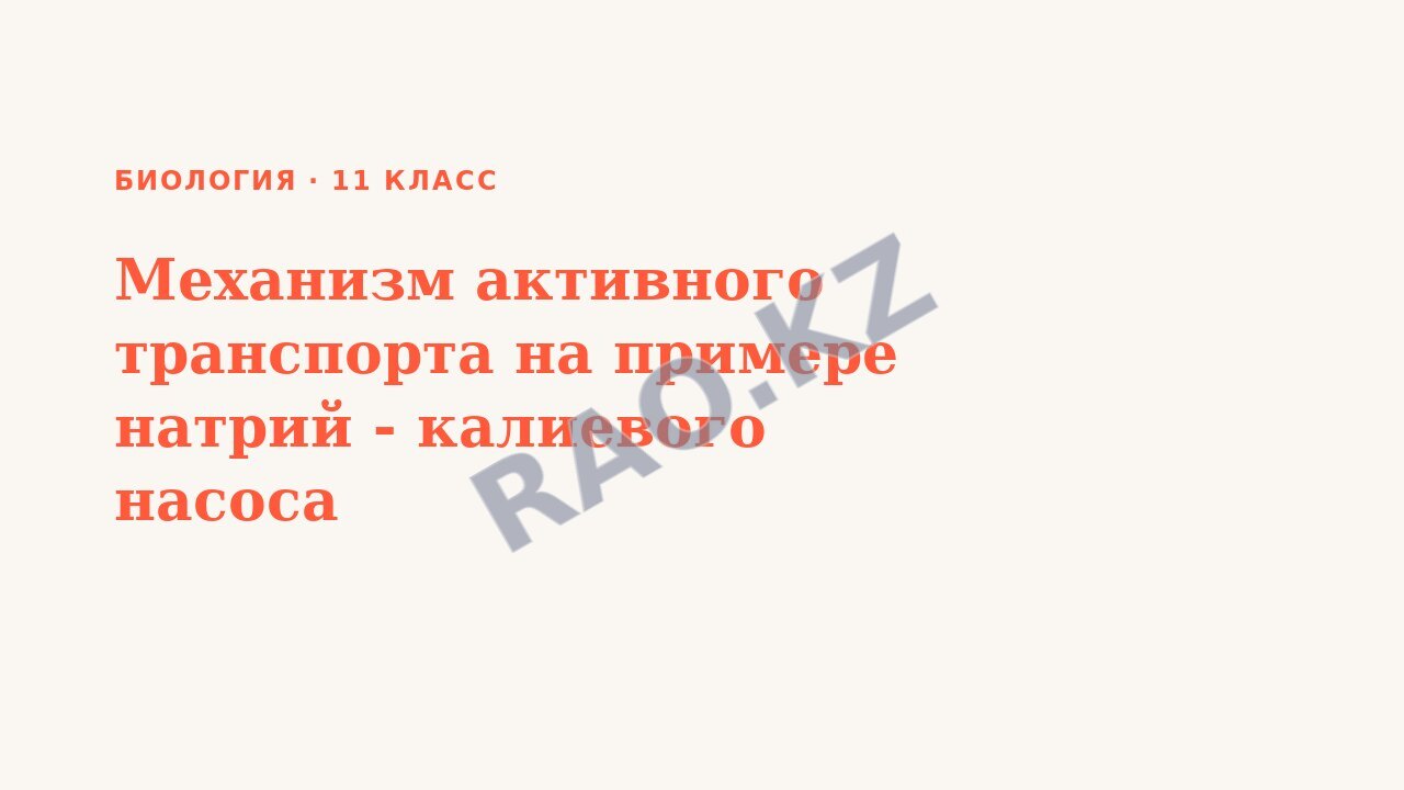 Презентация Биология 11 класс Механизм активного транспорта на примере натрий - калиевого насоса