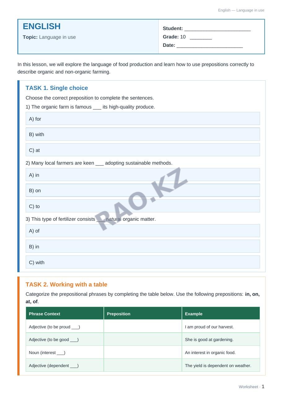 Worksheet English Grade 10 Term 2: Language in use