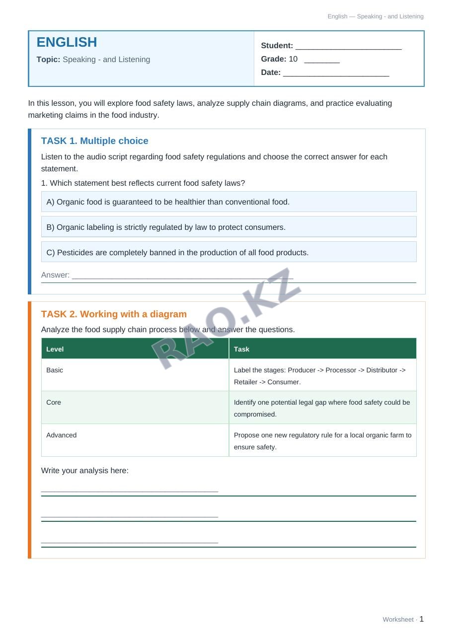 Worksheet English Grade 10 Term 2: Speaking - and Listening