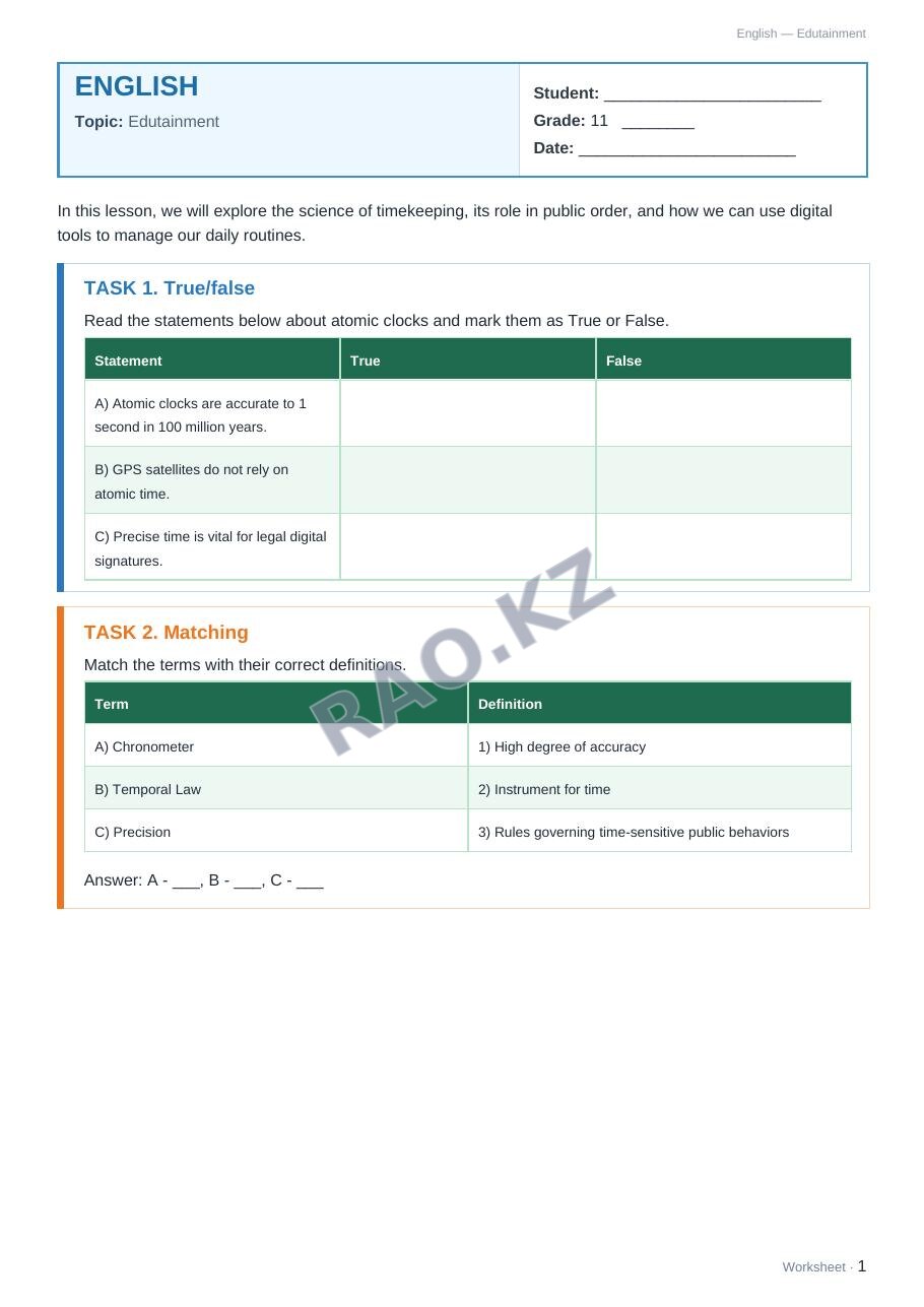 Worksheet English Grade 11 Term 2: Edutainment