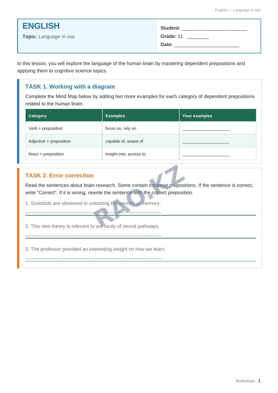 Worksheet English Grade 11 Term 2: Language in use