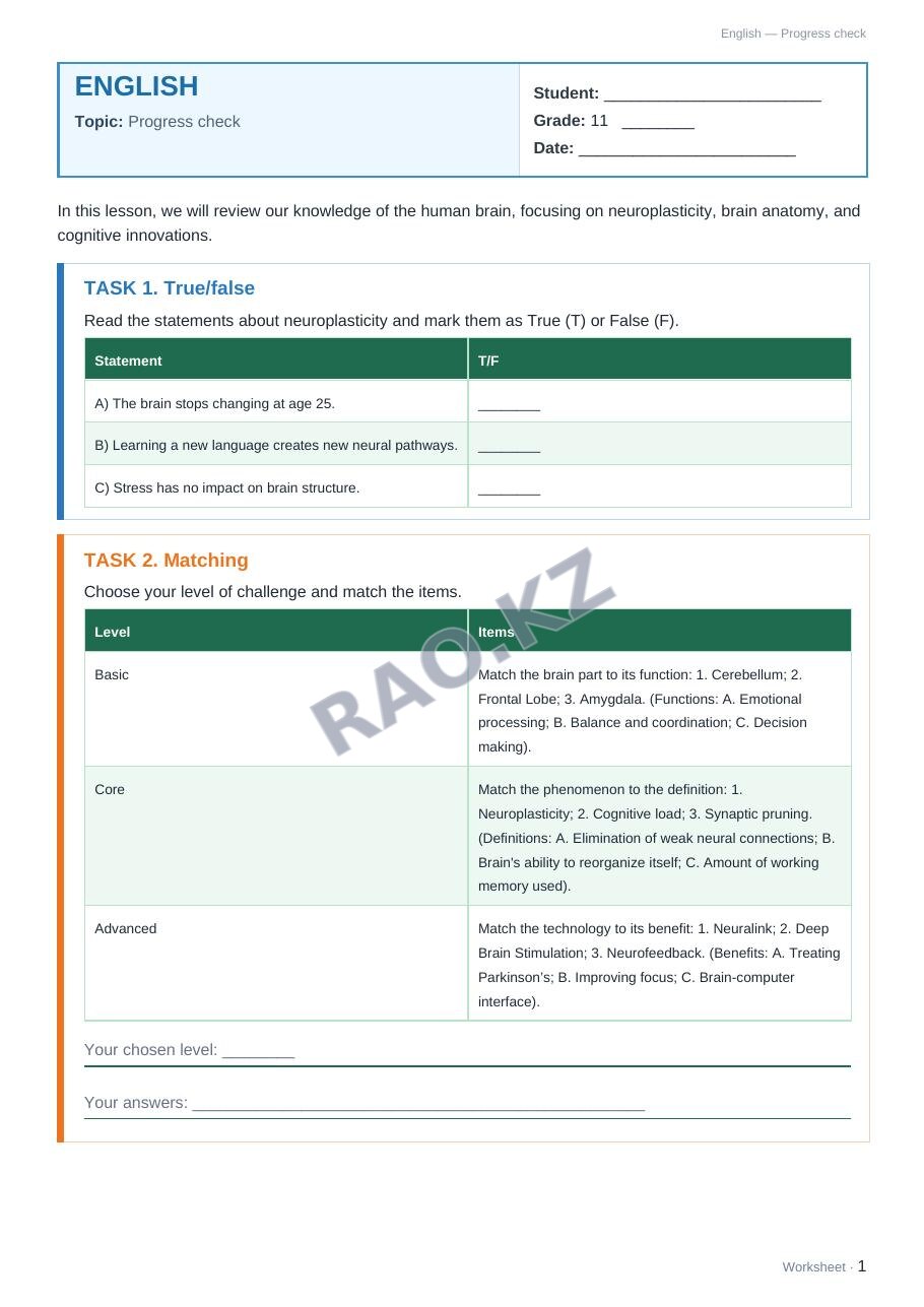 Worksheet English Grade 11 Term 2: Progress check