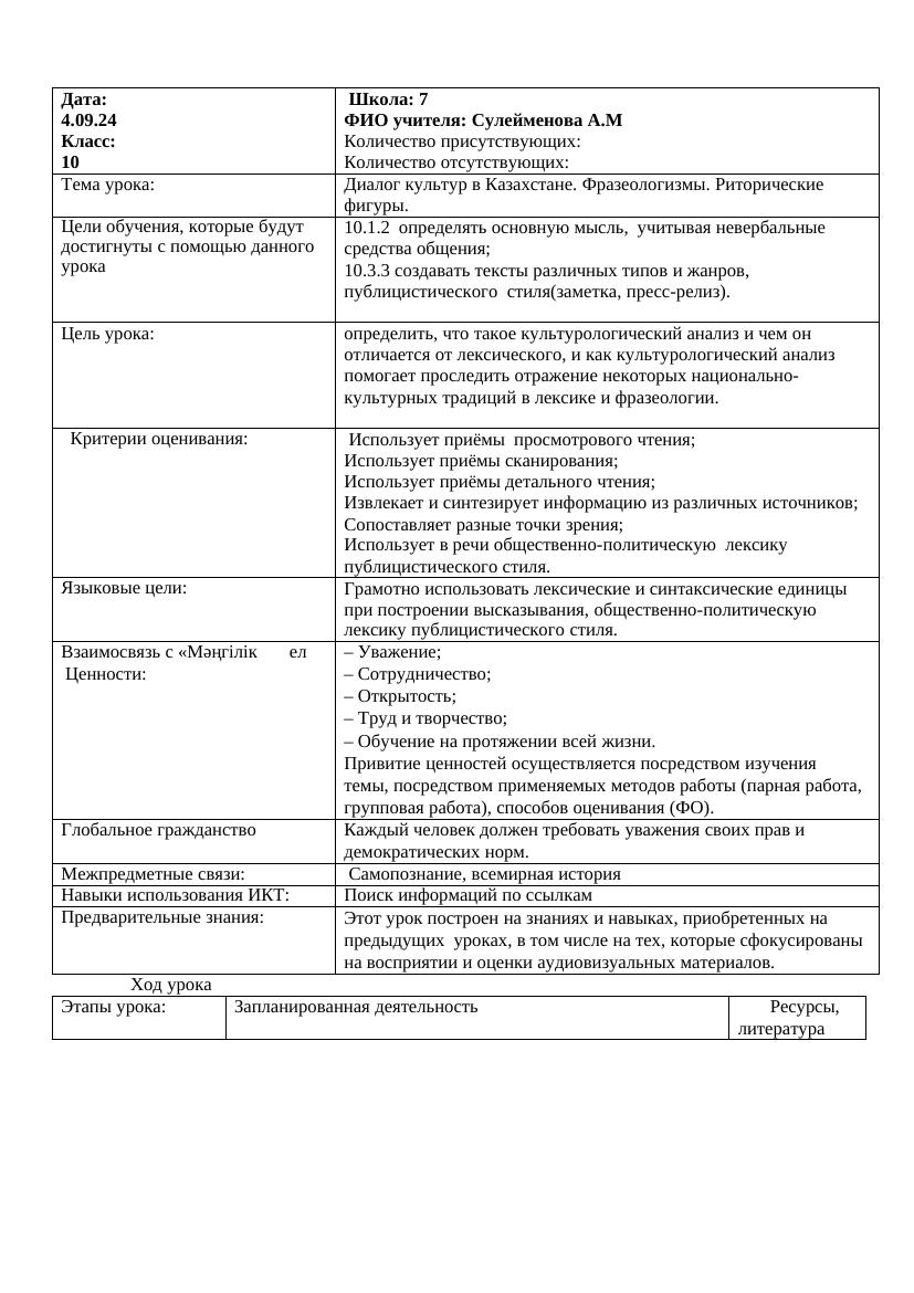 Русский язык 10 класс КСП