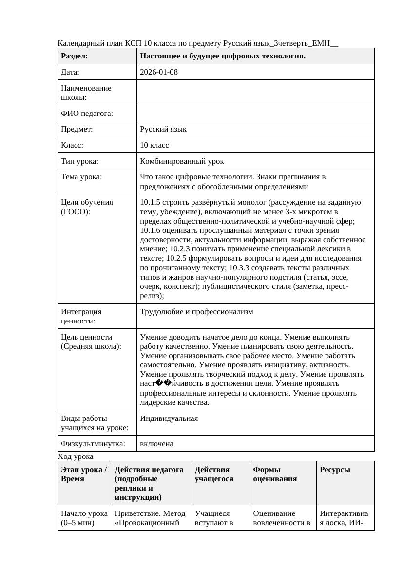 Русский язык 10класс 3четверть ЕМН Что такое цифровые технологии