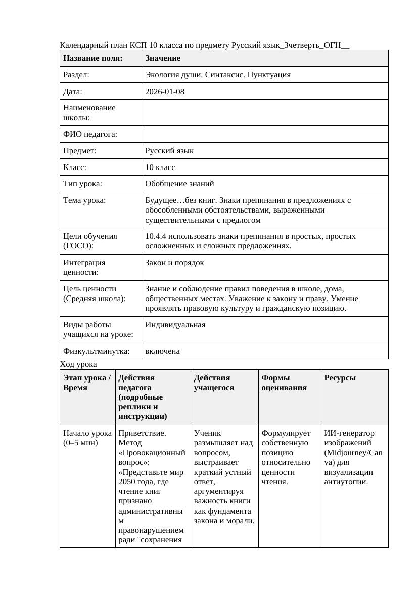 Русский язык 10класс 3четверть ОГН Будущее без книг Знаки препинания