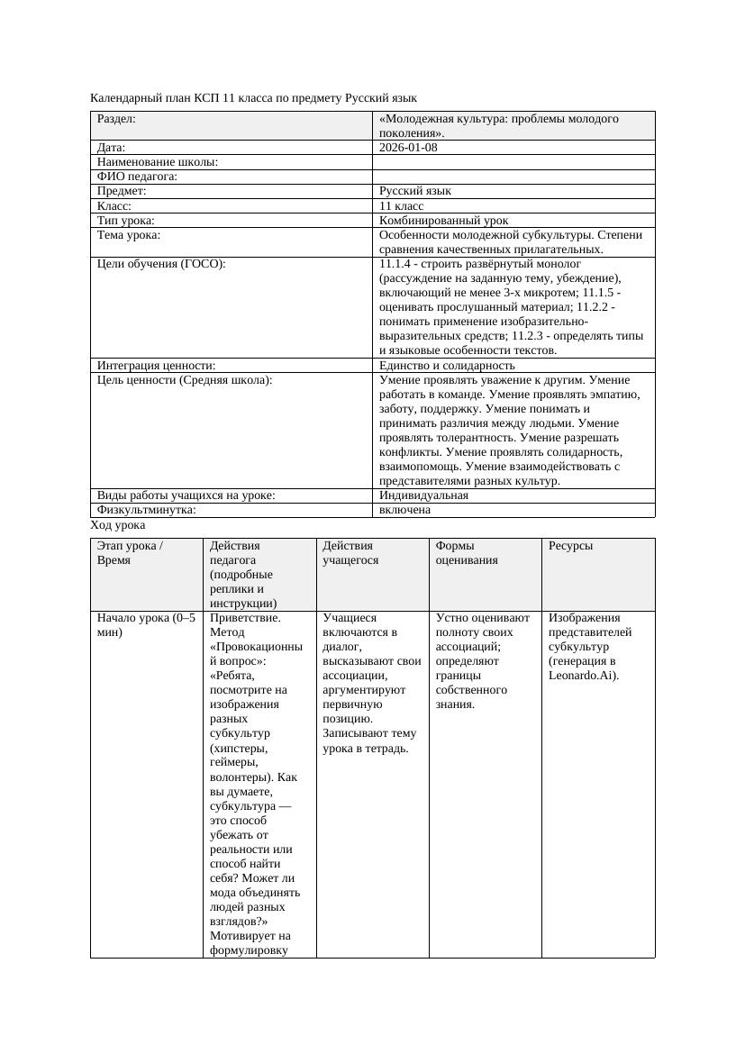 Русский язык 11класс 3четверть Особенности молодежной субкультуры