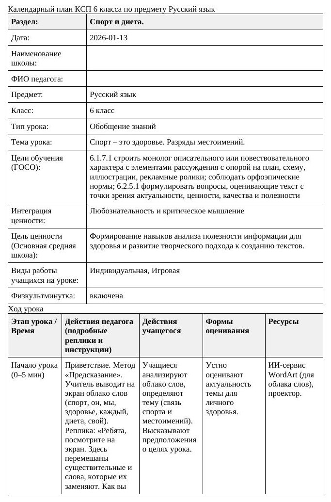 Русский язык 6класс 3 четверть Спорт это здоровье Разряды местоимений