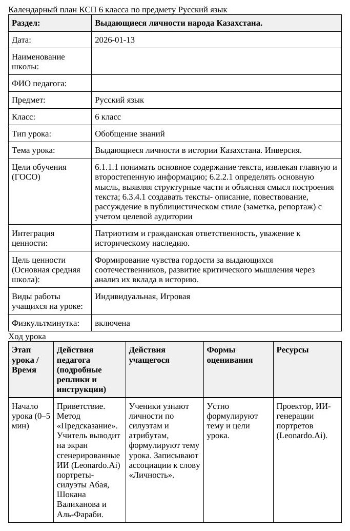 Русский язык 6класс 3 четверть Выдающиеся личности в истории Казахстана