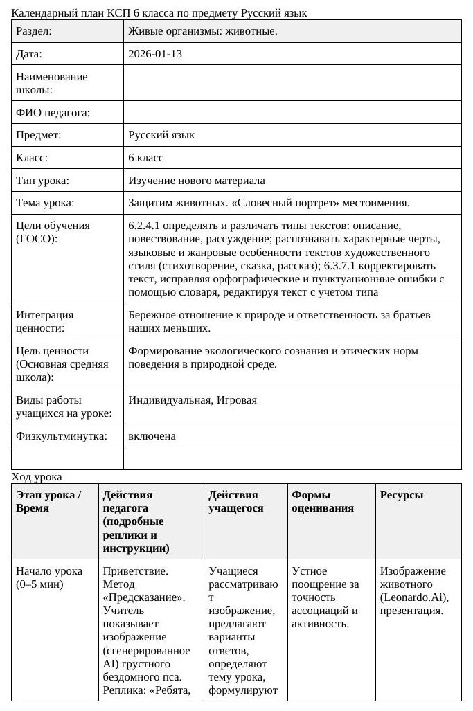 Русский язык 6 класс 3 четверть Защитим животных Словесный портрет