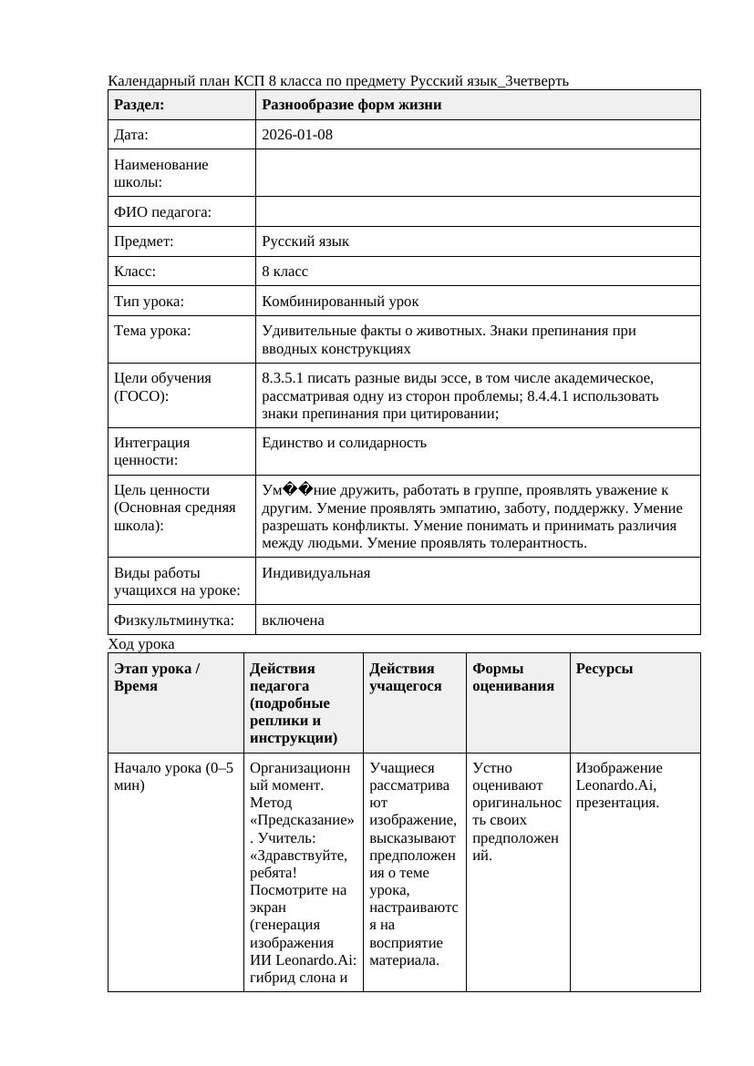 Русский язык 8класс 3четверть Удивительные факты о животных Знаки