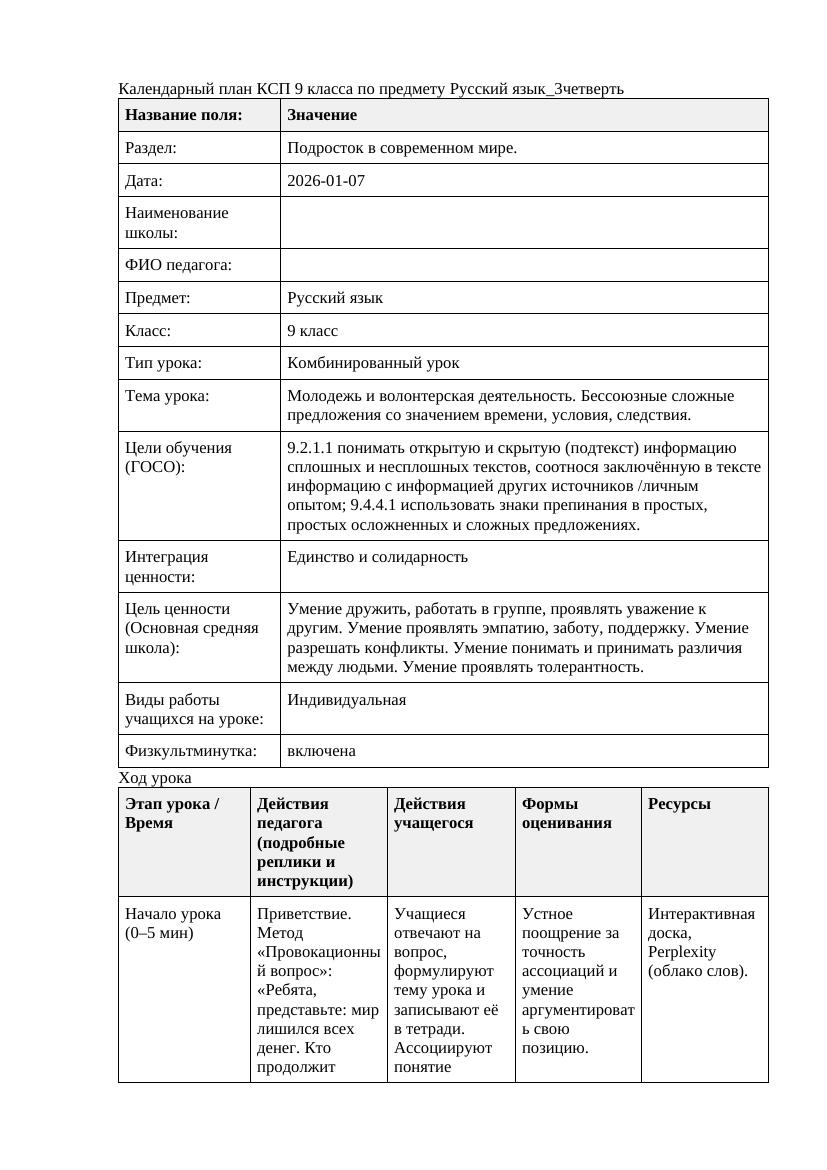 Русский язык 9класс 3четверть Молодежь и волонтерская деятельность