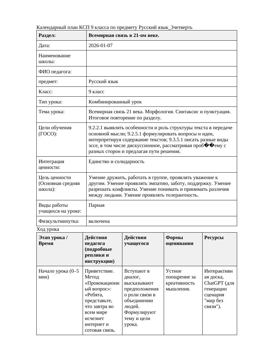Русский язык 9класс 3четверть Всемирная связь 21 века Морфология