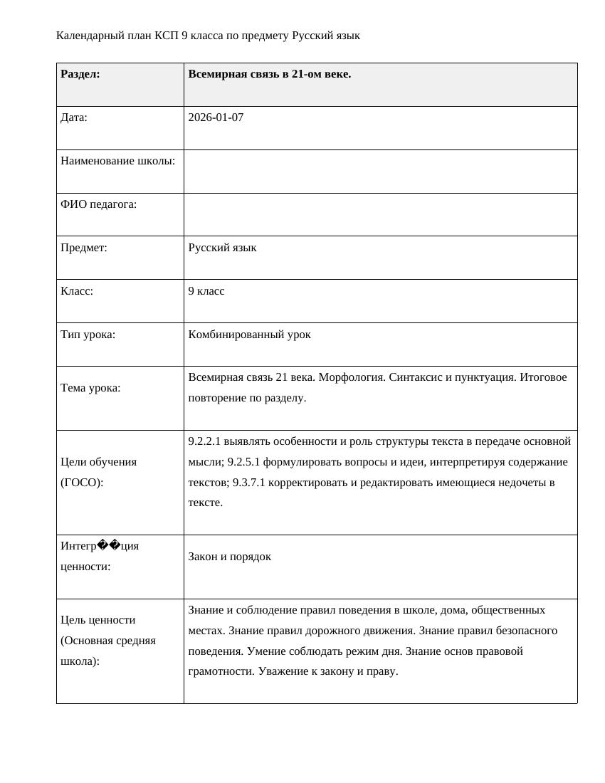 Русский язык 9класс Всемирная связь 21 века Морфология Синтаксис